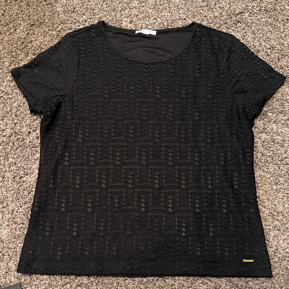 Calvin Klein Black Textured Short Sleeve Blouse